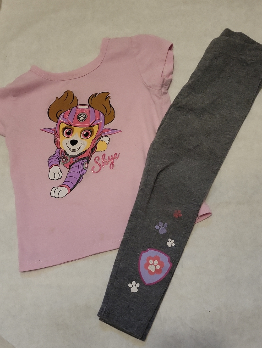 Skye Paw Patrol pink tee & grey Paw print leggings set